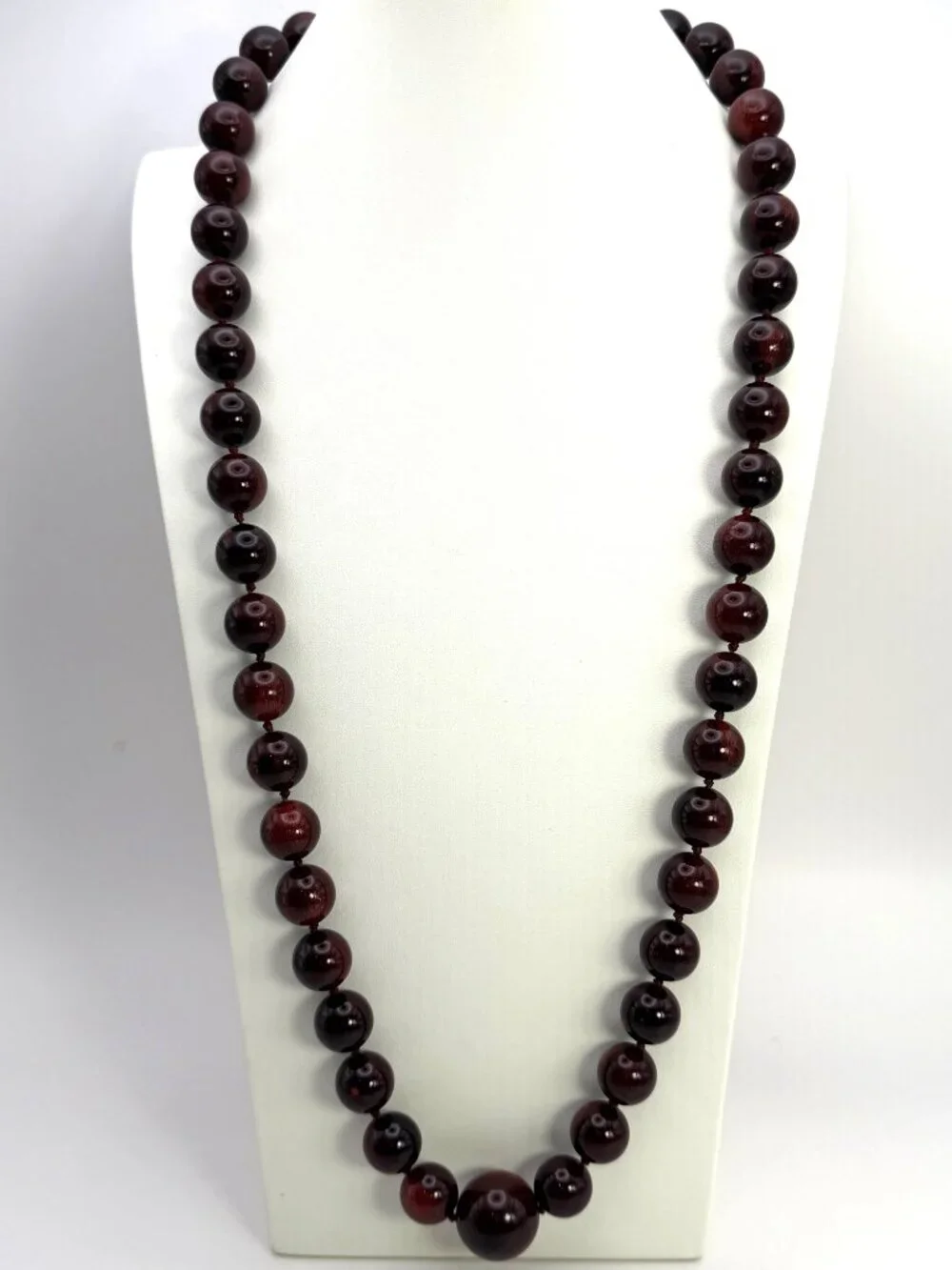 Vintage Red Hardwood Bead Necklace Knotted Graduated Polished 30” 125g